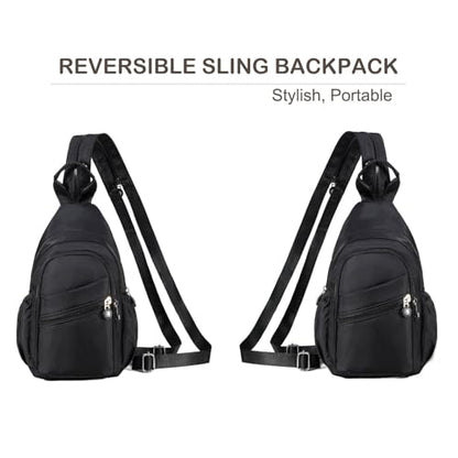 Xsecnua Small Crossbody Bag Convertible Mini Backpack for Women, Cross Body Sling Bag Sling Backpack for Travel Daypack - color: Dark Black