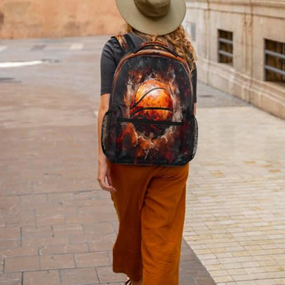 Large Backpack with 15.6 Inch Laptop Compartment, Ball Basketball Painting Adult Backpack for Work, Travel & School College Boys Girls - color: Ball Basketball Painting