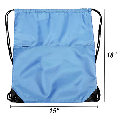 Drawstring Backpack Sports Water Resistant String Bag Sport Gym Sackpack for Women Men Large with Zipper, Baby Blue - color: Baby Blue