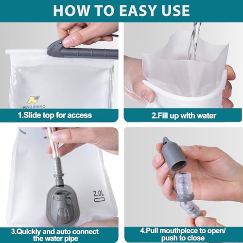 N NEVO RHINO Hydration Bladder 2L-3L,Water Reservoir for Hiking Backpack Leak Proof Water Storage Bladder,BPA-Free Water Pouch Hydration Pack for Camping Cycling Running - color: 3L-with clean kit