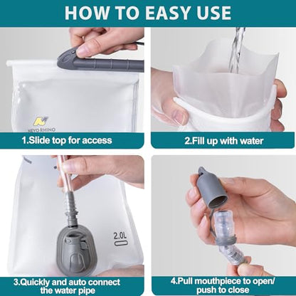 N NEVO RHINO Hydration Bladder 2L-3L,Water Reservoir for Hiking Backpack Leak Proof Water Storage Bladder,BPA-Free Water Pouch Hydration Pack for Camping Cycling Running - color: 3L-with clean kit