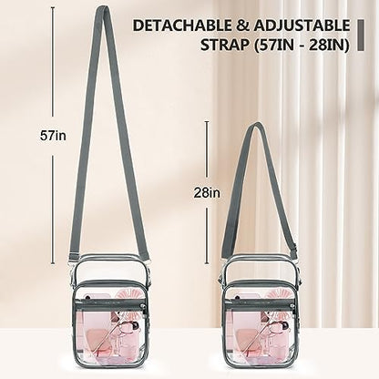 Blvornl Clear Crossbody Bag with Adjustable Shoulder Strap, Stadium Approved PVC Purse Bag, Messenger Bag - color: Grey, size: Large