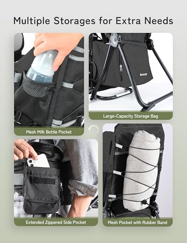 besrey Baby Backpack Carrier, Toddler Hiking Backpack with Safety 3-Height Seat, Adjustable Straps&Waist Belt, Foldable Frame Lightweight Large Capacity Child Carrier for Hiking (Black) - color: Black