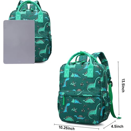Cute Preschool Backpack Toddler School Book Bag for Girls Boys Kids Kindergarten Nursery Travel Bag with Chest Strap(13.5inch, Green Dinosaur) - color: Green Dinosaur, size: 13.5inch