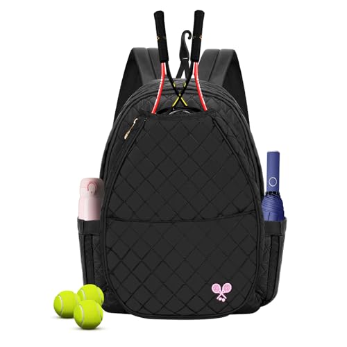 YEEGO DIRECT Tennis Bags for Women, Tennis Backpack Pickleball Racket Bags,Water-Resistant Sling Tote Padel Bag for Pickleball Tennis Badminton, Cute Gifts for Women Girl, Duffle Bag Gym Travel - color: Black