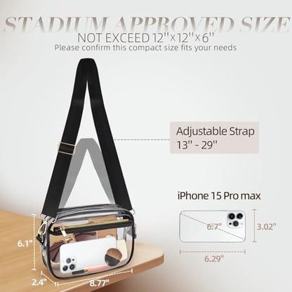 Clear Bag Stadium Approved, Clear Crossbody Bag Purses for women for Concert, Sports, Festivals - color: Black