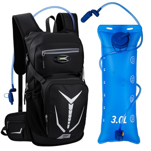 Insulated Hydration Backpack with 3L Water Bladder - 18L Leak-Proof Hiking Daypack, Lightweight Water Backpack for Men & Women, Gear for Trail Running, Cycling, Rave Festivals & Outdoor Sports - color: Black