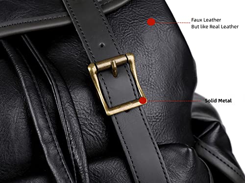 Vegan Leather 15.6 inch Laptop Backpack Hiking Camping Backpack Satchel Bookbag Travel Business Casual Backpack CN-01 (Black) - color: Black
