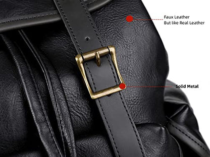 Vegan Leather 15.6 inch Laptop Backpack Hiking Camping Backpack Satchel Bookbag Travel Business Casual Backpack CN-01 (Black) - color: Black