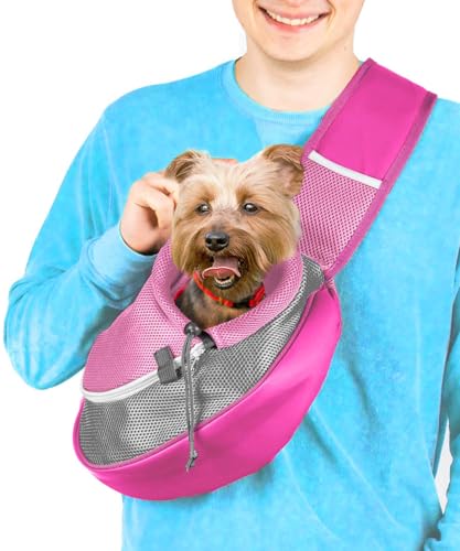 Cuddlissimo! Pet Sling Carrier - Carefully Sized for Teacup & Toy Breed Puppies & Cats (Under 6lb) - Soft Pouch for Small Dogs, Yorkies, Chihuahuas - Ideal for Hands-Free Travel & Walks (Pink) - color: 1. Hot Pink