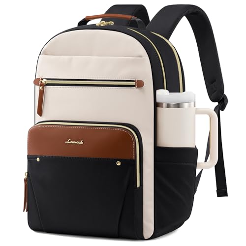 LOVEVOOK Laptop Backpack for Women, 15.6" Work Backpack Purse, Travel Personal Item Bag, Carry On Business Computer Bag, Casual Daypack for Office, School, or Gift, Cream Chestnut Brown - color: Cream Chestnut Brown, size: 15.6 inches