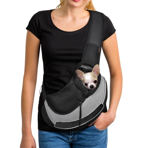 YUDODO Pet Sling Carrier for 5-9 lbs Small Dogs & Cats – Hands-Free Puppy Carrier with Safety Hook, Large Zipper Pocket, Soft Breathable Mesh, Adjustable Strap & Reflective Strip (Gray 3.0 M) - color: Gray 3.0 Max (Bottom Support), size: Medium (4.5-9lbs)