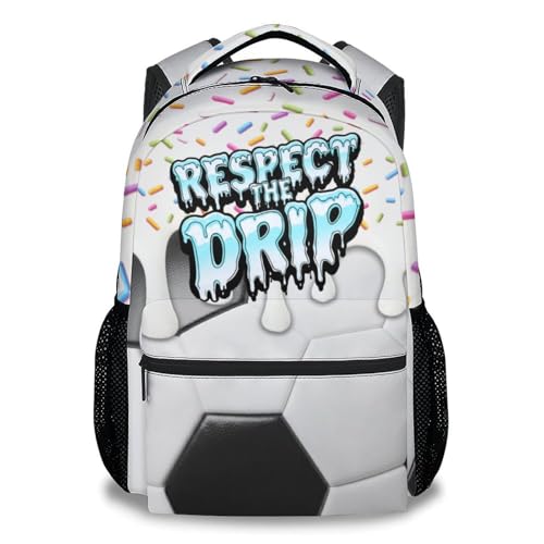 Boys Soccer Backpack for School Kids Bookbag with Padded Shoulder Straps - Girls Teens School Bag with Pocket for Primary Elementary Back to School Gifts (17 Inch) - color: White