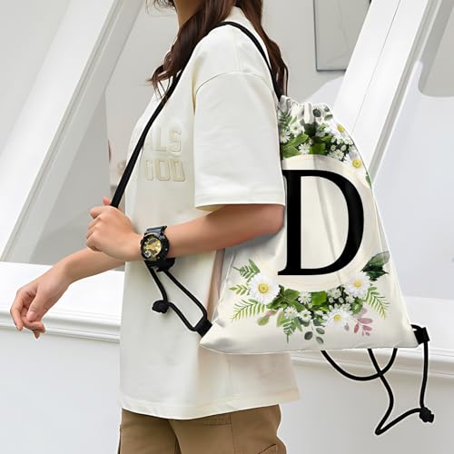 Initial Letter Drawstring Backpack String Sports Gym Bags Waterproof Sackpack Cute for Men Women Beach (13"×17") (Letter-D) - color: Letter-d