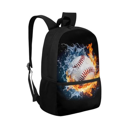 ZOUTAIRONG Flaming Water Baseball Design Casual Backpack for School and Small Thermos School Bags for Girls 7-10/10-12/12-16, Casual Book Bag with 2 Side Pockets - color: Flaming Water Baseball Design