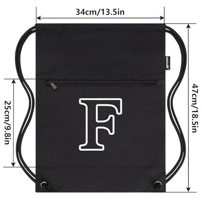 HOLYLUCK Drawstring Bags Initial Backpack Sackpack Cinch Bags for Sports, Gym, Travel, Beach(Black-F) - color: Black-f