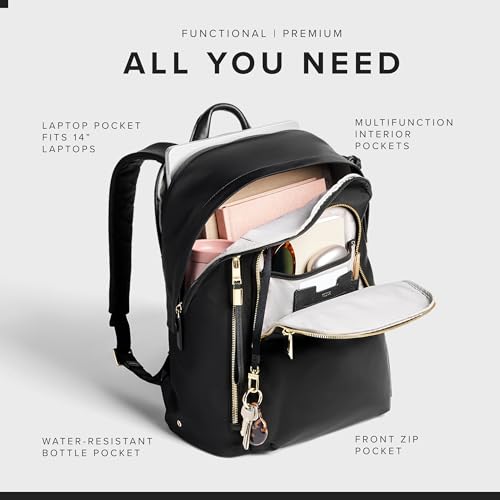 TUMI - Voyageur Halsey Backpack - Travel Backpack - For Business, Fashion, Commute - Holds Up to 14" Screens - Black & Gold - color: Black & Gold Hardware
