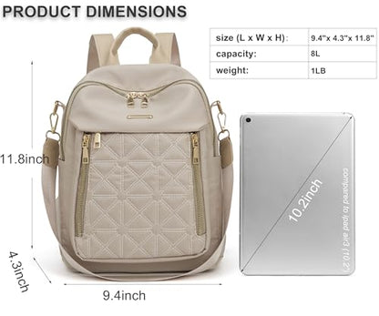 Pealwel Mini Nylon Women Backpacks,Small Ladies backpacks Lightweight Shoulder Satchel Bag Tote Handbag Casual Travel Daypack (Beige) - color: Beige