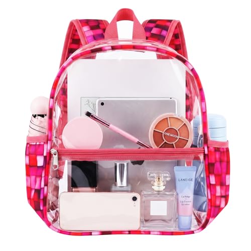Fomaris Clear Backpack 12x6x12 Stadium Approved Clear Bag for Stadium Events, Sports, Concerts, Festivals, Games, Women & Girls - Checkered Rose Pink - color: Checkered Pink