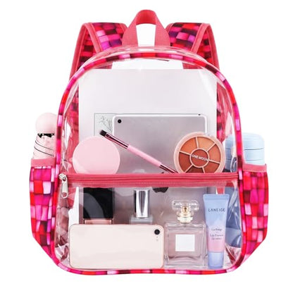 Fomaris Clear Backpack 12x6x12 Stadium Approved Clear Bag for Stadium Events, Sports, Concerts, Festivals, Games, Women & Girls - Checkered Rose Pink - color: Checkered Pink