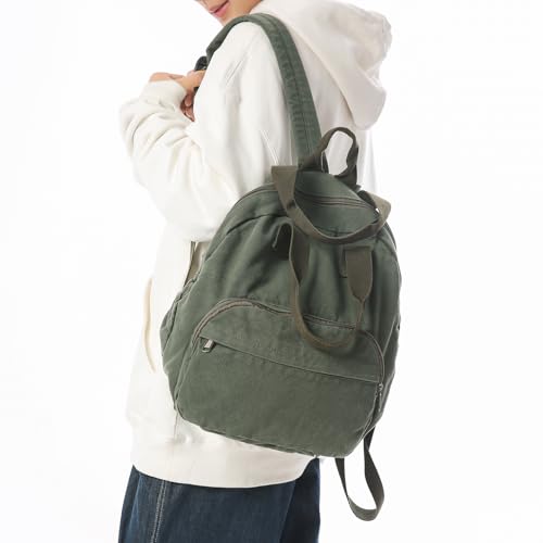 MaxxCloud Unisex Casual Canvas Laptop Backpack,Lightweight Work Daypack Travel Bag,Men Women Top Handle Rucksack - color: Green