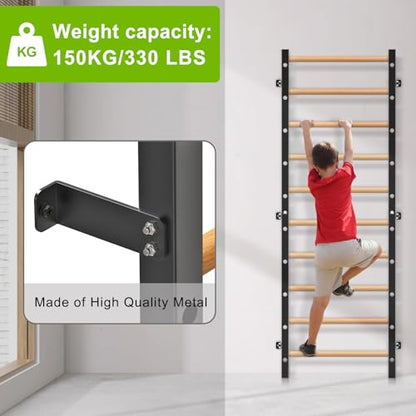 Kipika Gymnastic Stall Bar - 2"x2" Swedish Ladder with 1" Hole, Wall Mounted Pull-up Bar Ladder Suspension Trainer, Solid Wood Grips Gymnastics Training Bar for Home, Wall Gym, School - color: Basic Swedish Ladder
