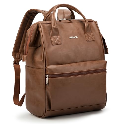 Kinmac Laptop Backpack for Women and Men, Large Capacity Travel Backpack for 15.6 inch Laptop Computer (Coffee PU) - color: Coffee Pu