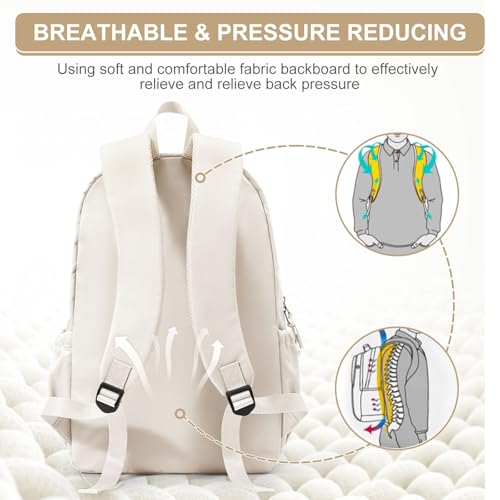 Casual Laptop Backpack for Women Men College Bookbag Waterproof Lightweight School Bag 15.6inch Laptop Daypack Large Capacity School Backpack for Teens Boys Girls (beige) - color: Beige