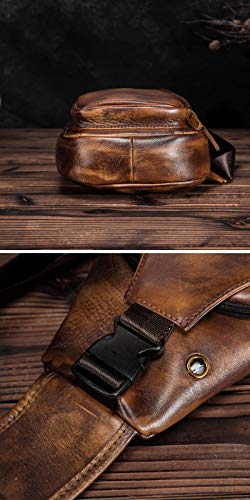 Le'aokuu Men Fashion Casual Tea Designer Travel Hiking Crossbody Chest Sling Bag Rig One Shoulder Strap Bag Men Leather 8015 | Fashion - color: Gold