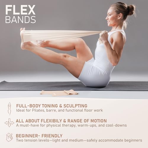 PhysKcal Pilates Kit, 15-Inch Pilates Ring with 1x Core Ball, 3X Resistant Loops and 2X Flex Bands, Home Pilates Equipment Set and Mat Pilates Essential Kit - color: Nude