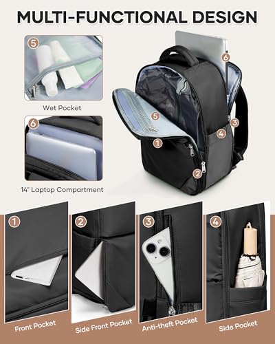 Vacuum Backpack Travel for Women Men, Travel Backpack with Vacuum System, Small Compression Backpacks Flight Approved, Travel Vacuum Bags with 14inch Laptop Compartment, Contain Pump, Black