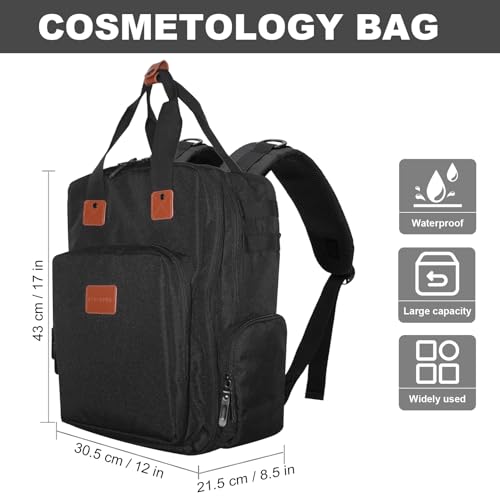 Barber Organizer Backpack for Clippers and Supplies, Water-Resistant Hairstylist Travel Bag with Adjustable Dividers, Cosmetology Bag with 3 Compartments, Fits 15-Inch Laptop