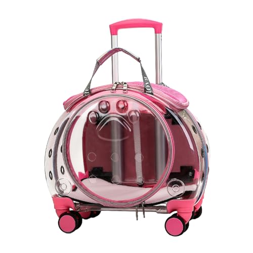 Cat Stroller, Clear Cat Carrier with Ventilation Holes, Silent Wheels, Convenient Portable Cats Dogs Backpack for Travel, Suitable for Cat Within 5kg, Dog Within 4kg Pink - color: Pink