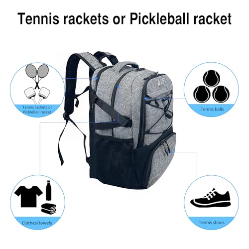 WOLT Tennis Bag - Large Tennis Racket Backpack for Men & Women - Ventilated Shoe Compartment - Holds 2 Rackets - color: Grey