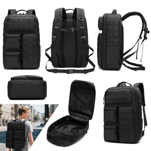 Tactical Camo Backpack for Men Women Waterproof Durable MOLLE Backpack Camping Hunting Emergency Preparedness - color: Black