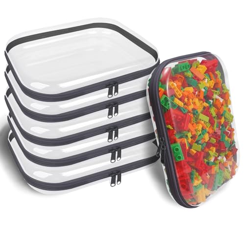 Clear Hard Shell Zipper Case,6PCS Transparent Clear Zipper Pouches,Hard Side Plastic Case Set,Portable Travel Storage Organizer Bins - color: 6pcs-BK-L