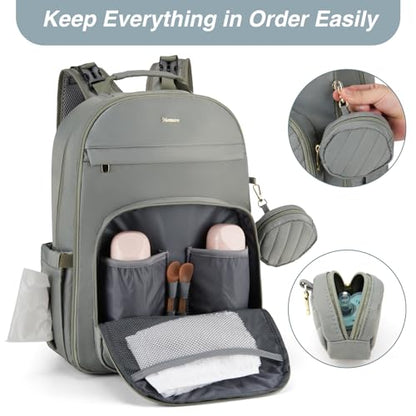 MOMUVO Diaper Bag Backpack, Quilted Baby Bag with Changing Pad & Stroller Straps & Pacifier Case, Multifunction Waterproof Travel Diaper Bags, Unisex, Olive Green - color: Olive Green