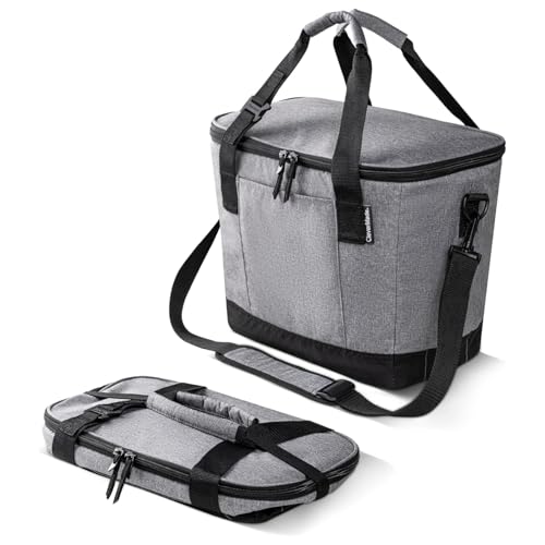 CleverMade Tahoe Collapsible Cooler Bag – Medium Portable Cooler Bag for Travel, Foldable Insulated Cooler for Beach, Picnic & Road Trips, Holds Up to 30 Cans, Leakproof Soft Carry Cooler - color: Gray Black, size: Medium