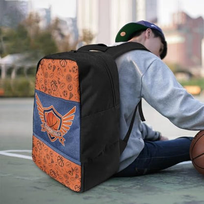 18.5in Basketball Backpack Basketball Bag with Shoe Compartment & Ball Holder, Waterproof Bag for Soccer Volleyball - color: Basketball Text Pattern Print