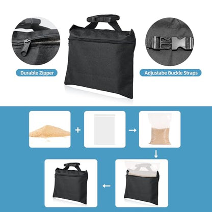 12 Packs Sandbags with 12 PE Bags, Heavy Duty Sand Bags, Sand Bags for Weight with Zipper and Buckle Straps for Support Light Stand, More 2/4/6/8/10/12 Packs Sand Bag to Choose. - size: 12 PCS