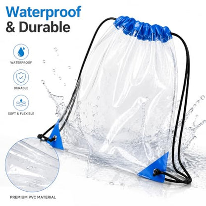 MAQIHAN 4PCS Clear Drawstring Bags for Stadium Events - Clear Drawstring Bag PVC Waterproof Stadium Approved Large Transparent String Bags for Concert, Sports, Gym for Men and Women