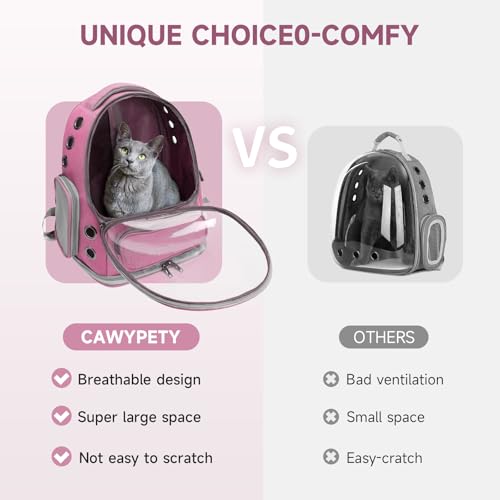 Cawypety Cat Backpack Carrier, Breathable Cat Carrier Large Space Bubble Pet Backpack for Kitty Small Dog up to 12lbs, Transparent & Foldable Pet Carrier for Travel Hiking（Pink） - color: Pink