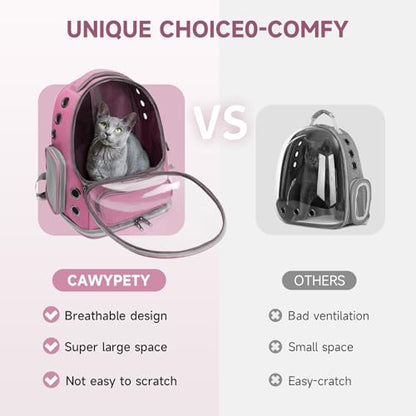 Cawypety Cat Backpack Carrier, Breathable Cat Carrier Large Space Bubble Pet Backpack for Kitty Small Dog up to 12lbs, Transparent & Foldable Pet Carrier for Travel Hiking（Pink） - color: Pink