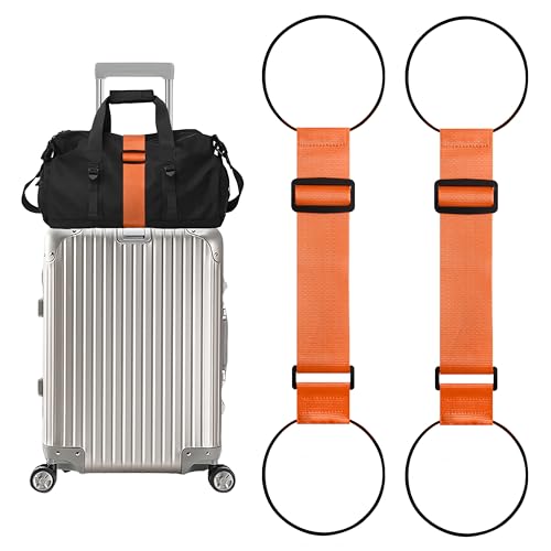 2 Pack Adjustable Luggage Straps for Add a Bag, Bungees Elastic Belt to Connect Suitcases, Luggage Connector Straps for Travel Essentials, Luggage Accessories Fastening Bag Strap - Orange - color: Orange, size: 2Pack