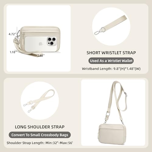 FODOKO Wristlet wallets for women Nylon Quilted Wallet with 4 Zippers,Travel Credit Card,Holder Cell Phone Organizer - color: Beige 2