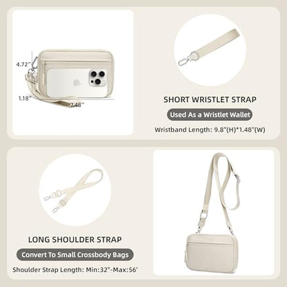 FODOKO Wristlet wallets for women Nylon Quilted Wallet with 4 Zippers,Travel Credit Card,Holder Cell Phone Organizer - color: Beige 2