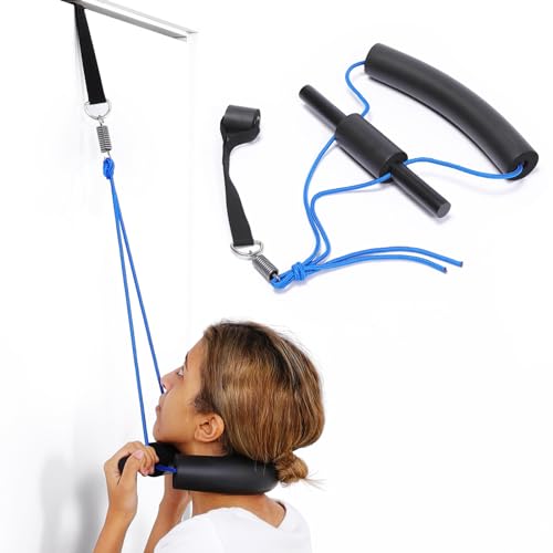 Cervical Neck Traction Device Over Door Home Use for Neck Pain Relief, Portable Neck Stretcher Strap for Spinal Decompression or Physical Therapy, Restore Natural Curve of Neck