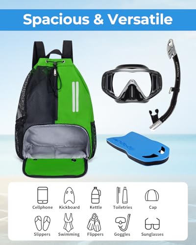 Swim Bag Mesh Drawstring Backpack with Shoe Compartment & Wet Pocket Waterproof Beach Backpack Pool Bag for Swimming, Gym, Travel and Workout Gear (Mint Green) - color: Mint Green