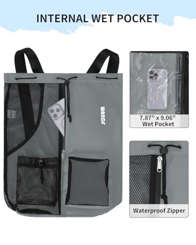 WANDF Mesh Swim Bag, Drawstring Beach Backpack - color: Grey, size: Large