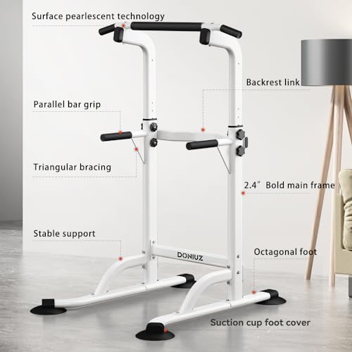 DONIUZ Power Tower Pull Up Bar and Dip Station, Multi-Function Home Gym, Strength Training Fitness Equipment, Height Adjustable - color: White